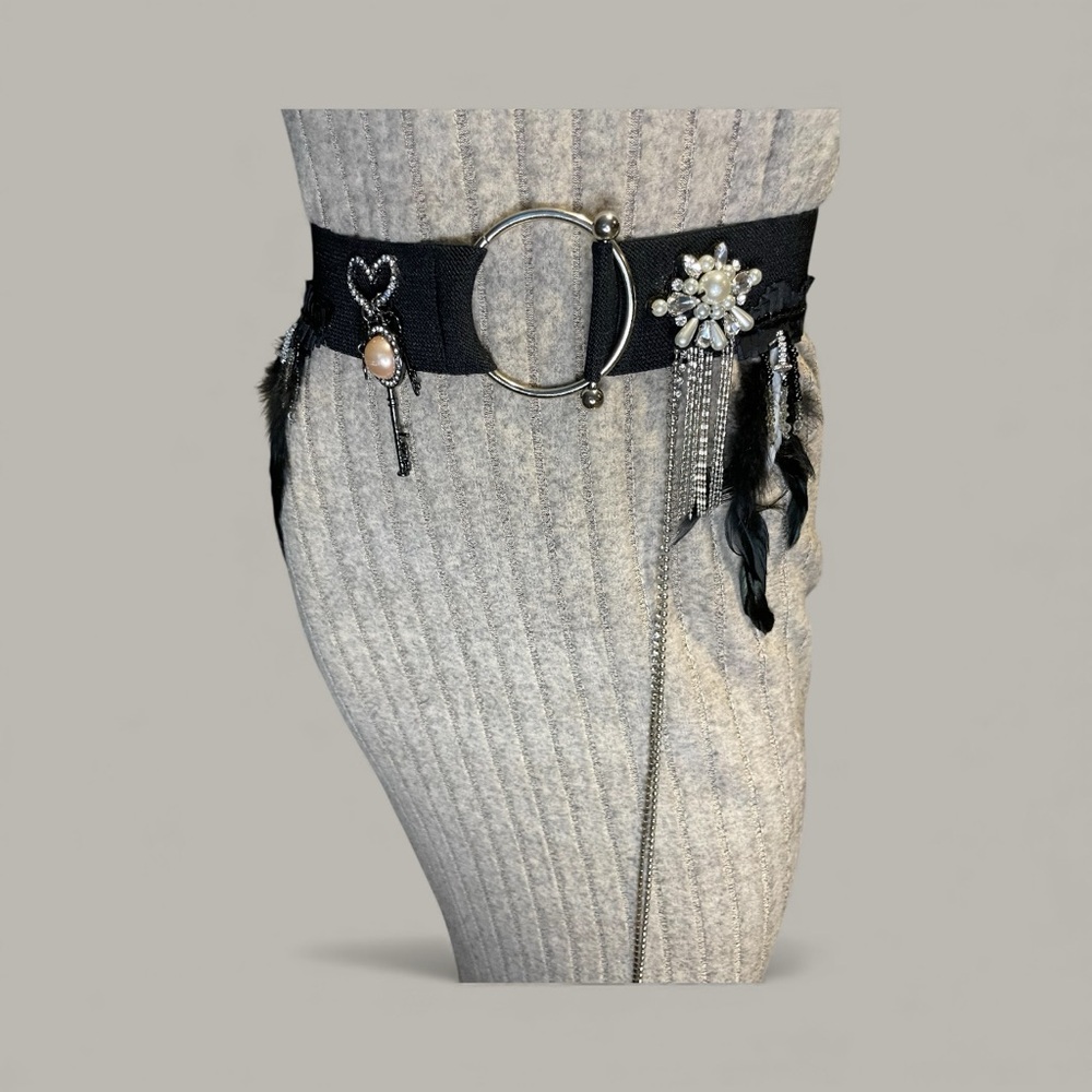 Chic Black Belt with Silver Embellishments